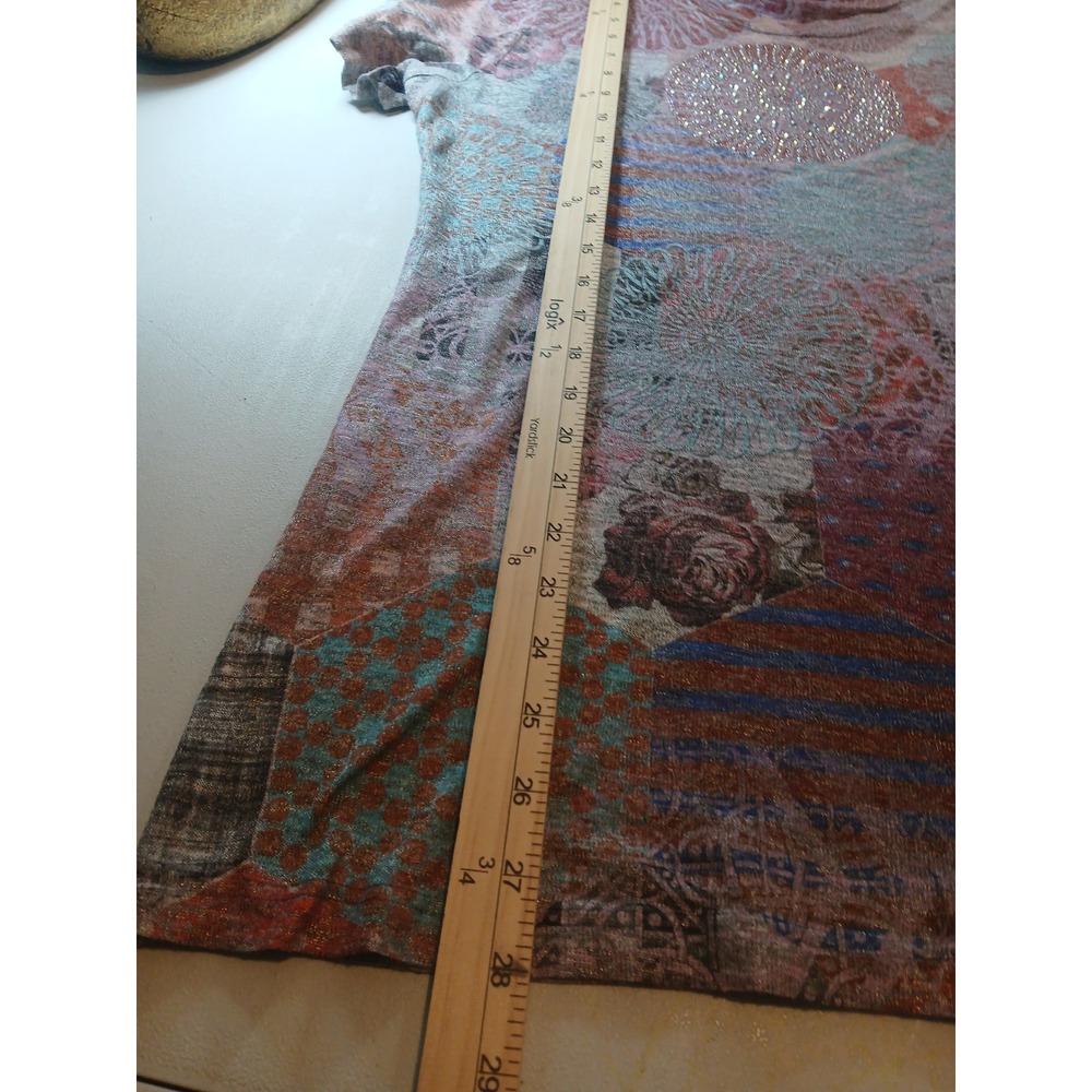 Cactus Artful Patchwork Print Sparkle Embellished… - image 7